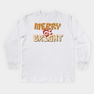 Merry & Bright Christmas Lettering Design Kids Long Sleeve T-Shirt